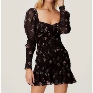 For Love & Lemons Dixon Black‎ Floral Mini Dress Smocked M